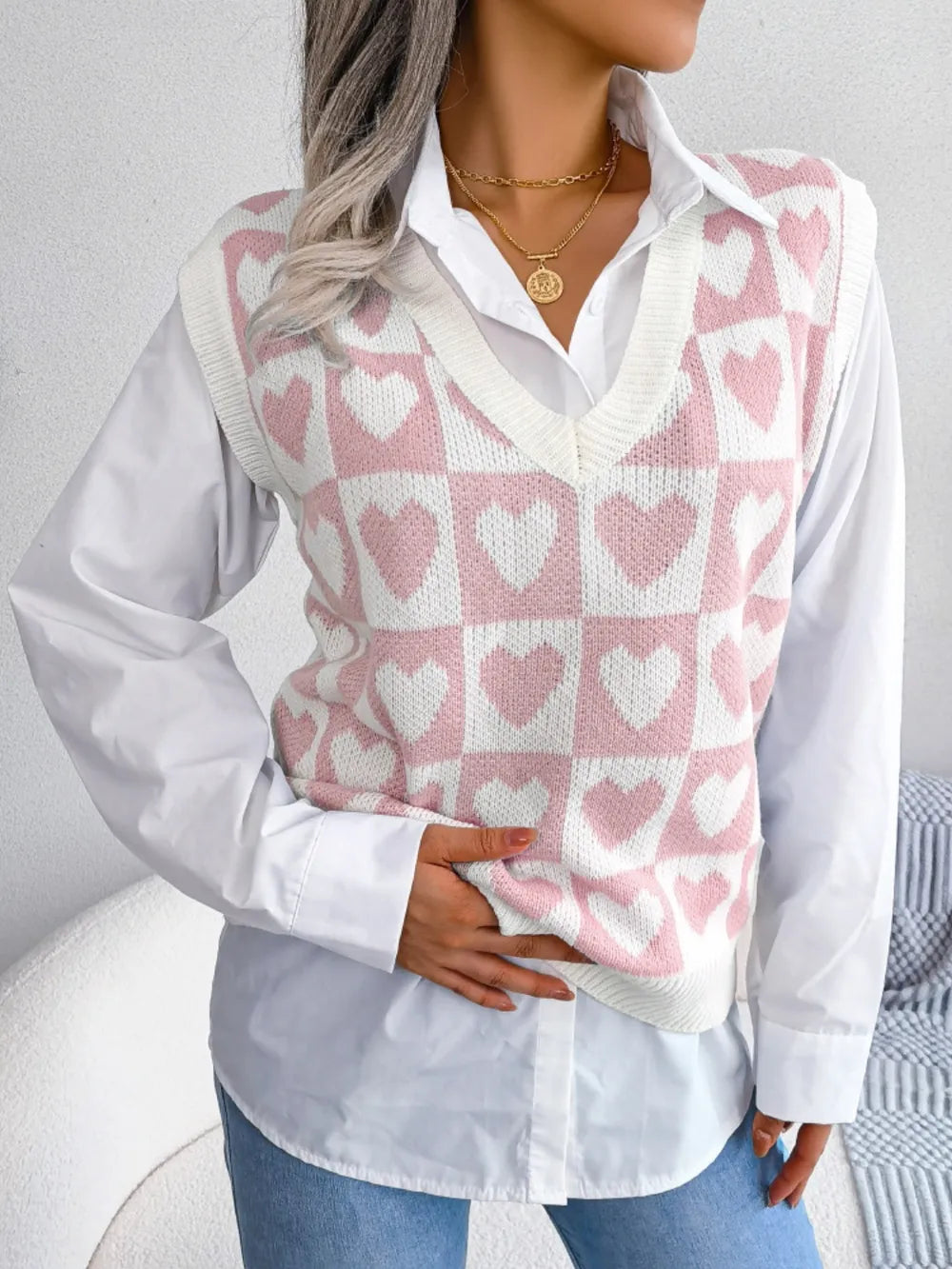 Gilet Basique à Col Rond et Détail Tricoté 💖