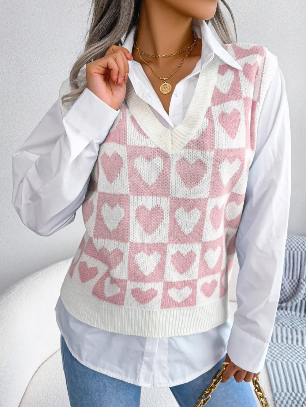 Gilet Basique à Col Rond et Détail Tricoté 💖
