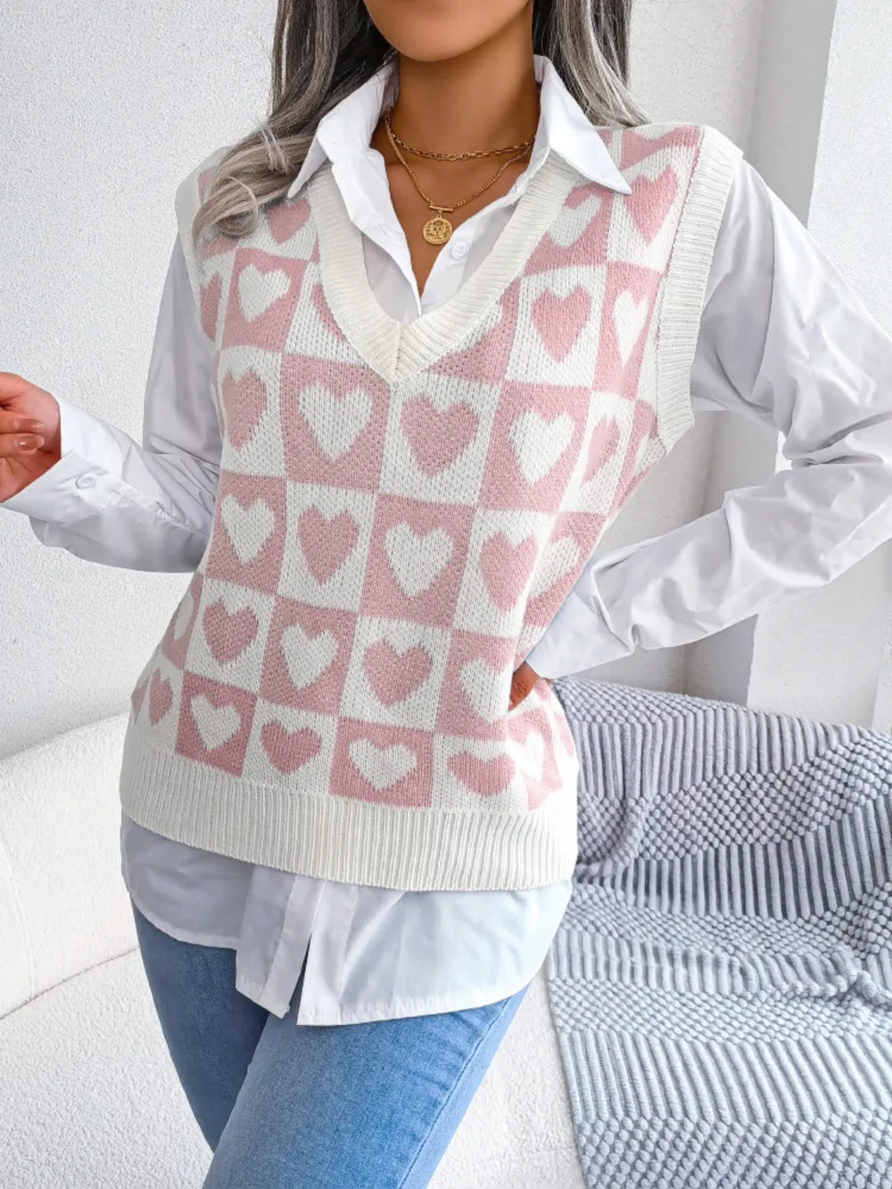 Gilet Basique à Col Rond et Détail Tricoté 💖
