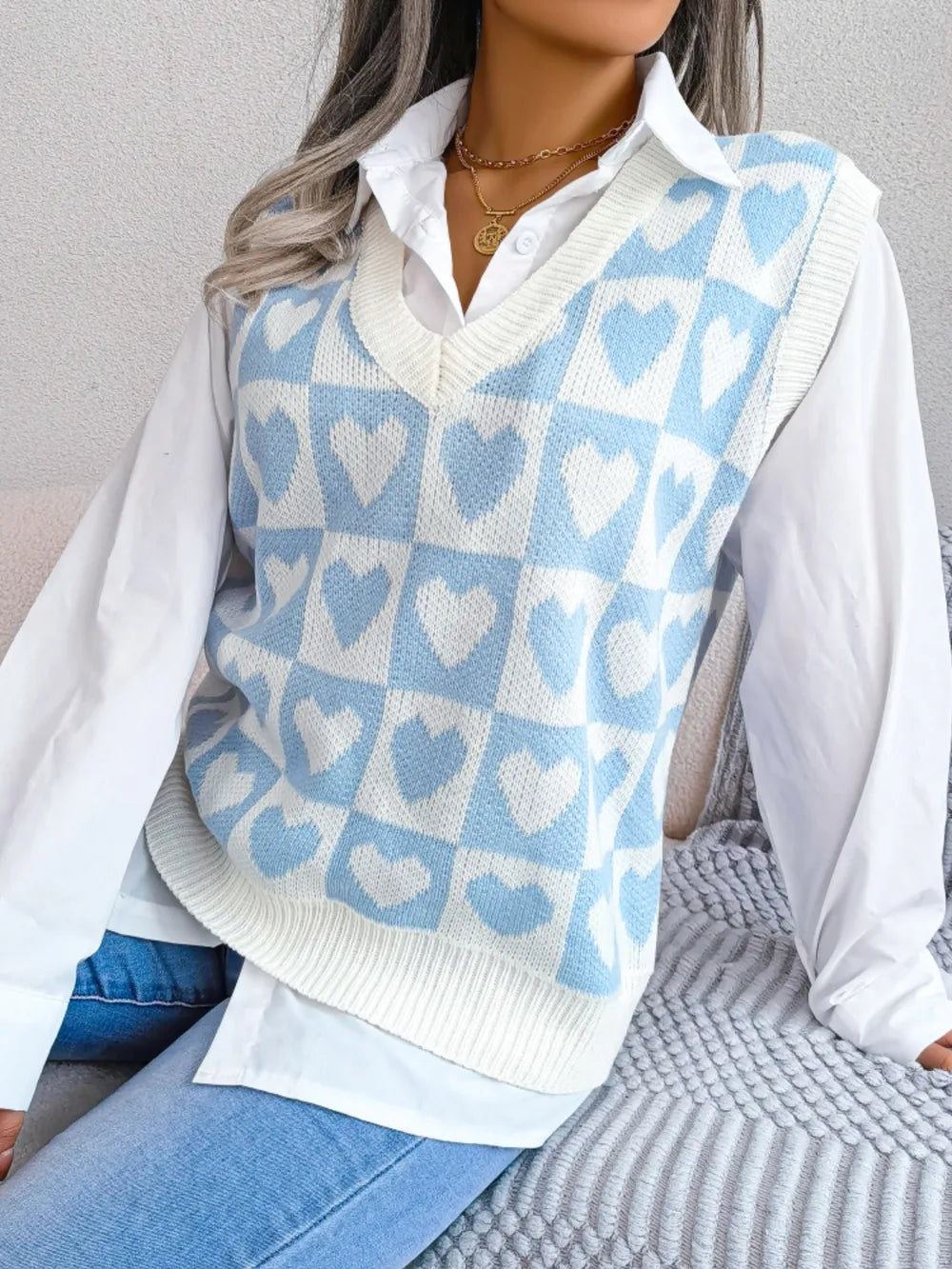 Gilet Basique à Col Rond et Détail Tricoté 💖