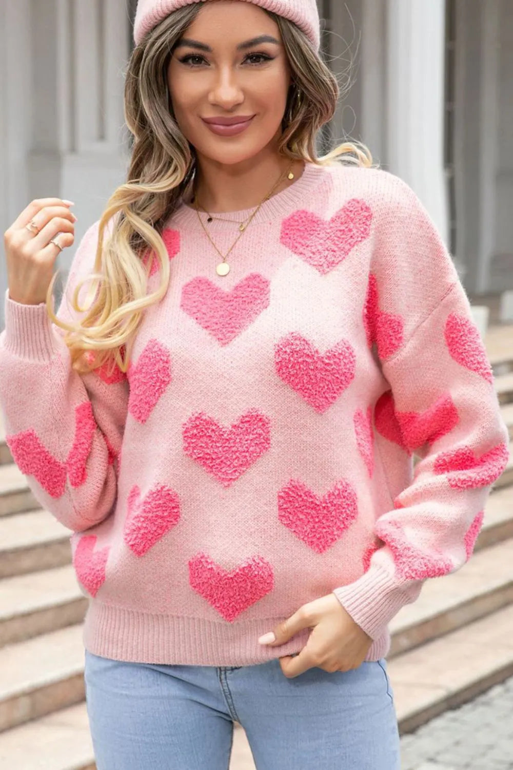 Pull Basique à Col Rond avec Détail Cœur 💖