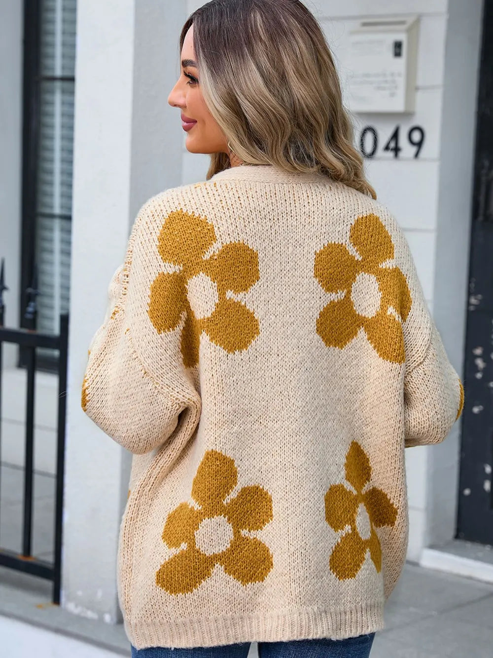 Cardigan Long à Manches Longues avec Fleurs et Ailes d’Ange