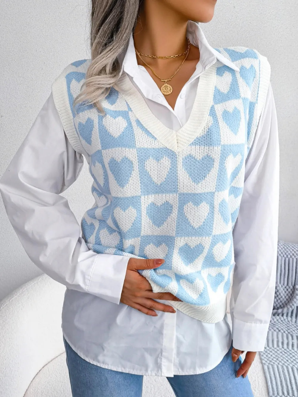 Gilet Basique à Col Rond et Détail Tricoté 💖