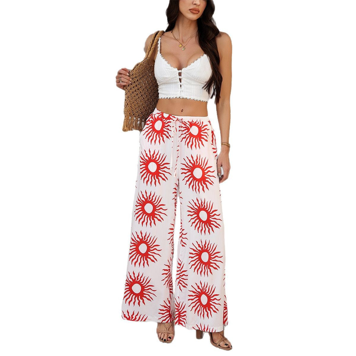 Pantalon Décontracté Bohème en Coton Imprimé