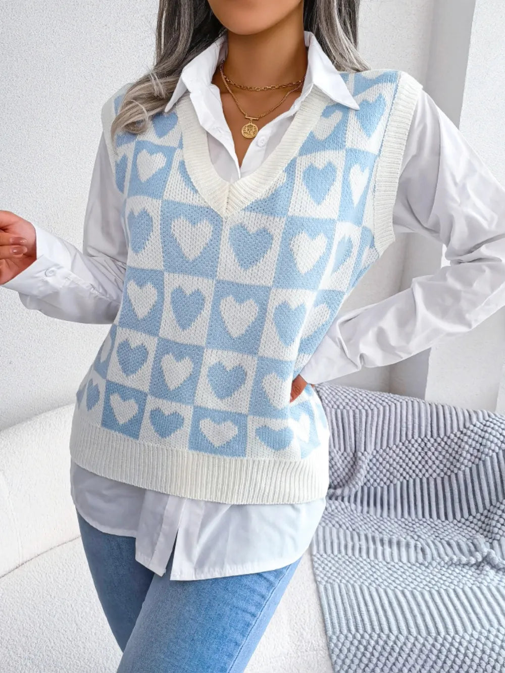 Gilet Basique à Col Rond et Détail Tricoté 💖