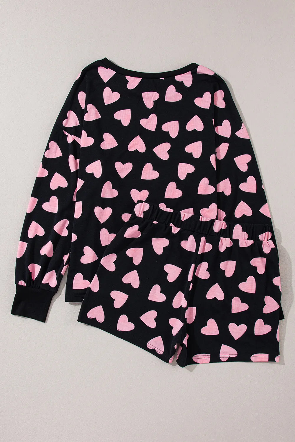 Ensemble Lounge à Manches Longues et Short avec Imprimé Cœur 💖