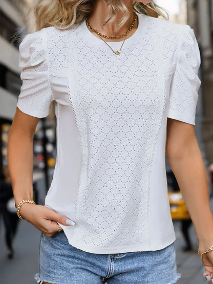 T-shirt à Manches Courtes Col Rond avec Détails Œillets Élégants ✨