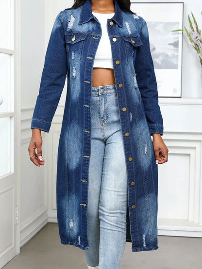 Denim top with collar, buttons and ripped effect 
