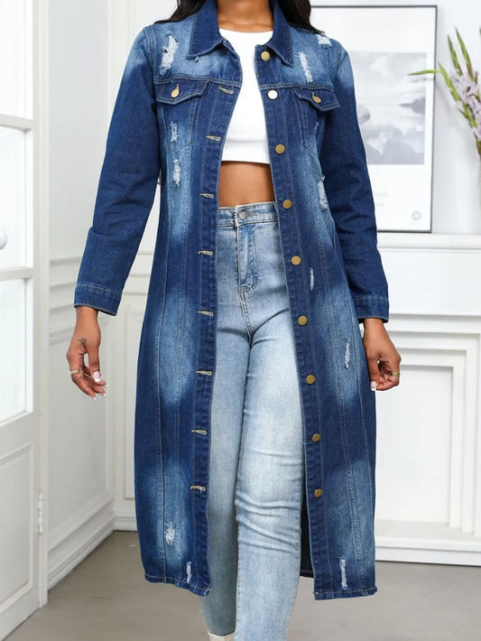 Denim top with collar, buttons and ripped effect 