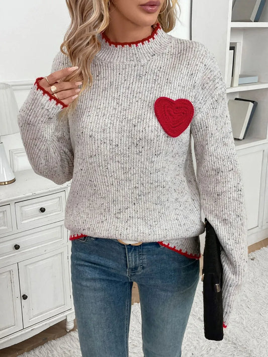 Pull Amour Cœur à Col Rond et Détail 3D 💖