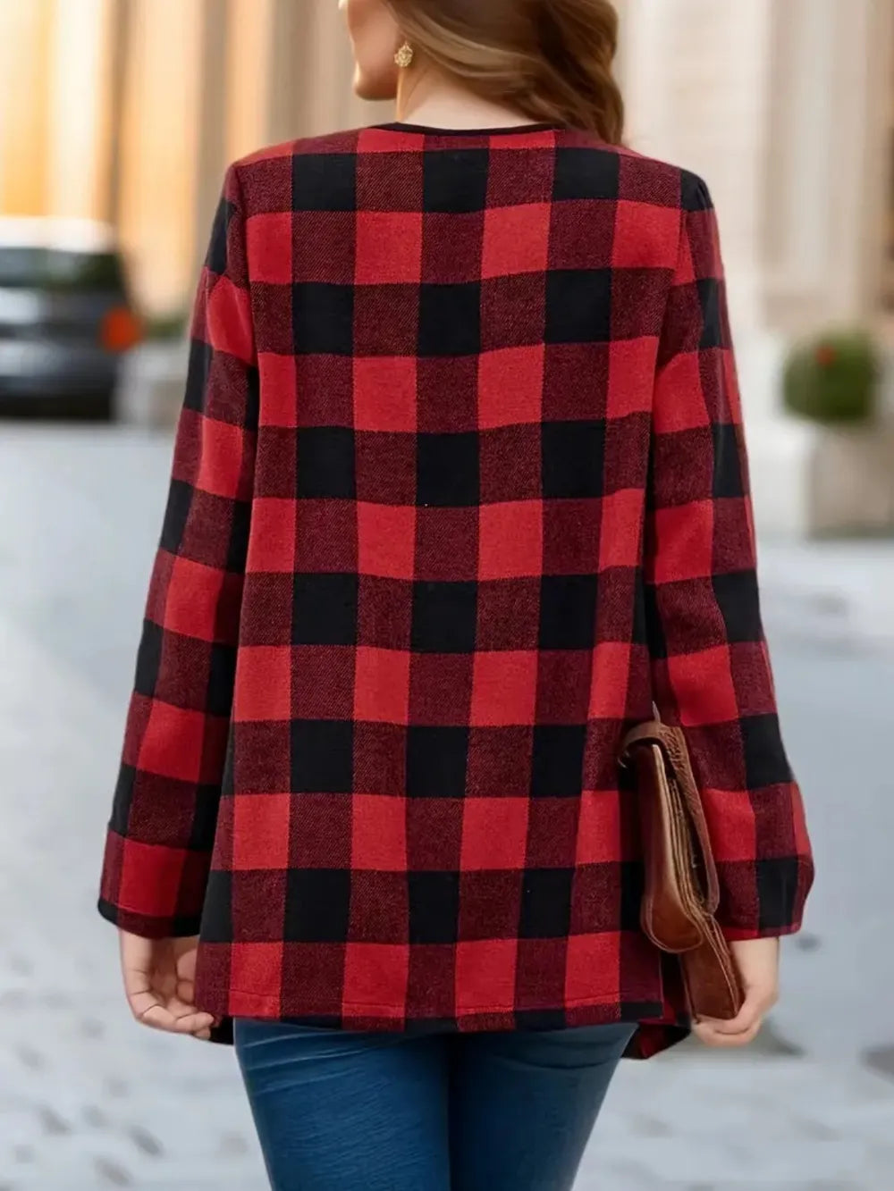 Veste à carreaux à manches longues et devant ouvert