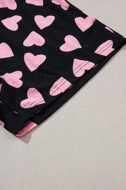 Ensemble Lounge à Manches Longues et Short avec Imprimé Cœur 💖