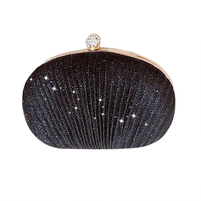 Sac de soirée en cuir, simple, couleur unie, pochette scintillante et plissé