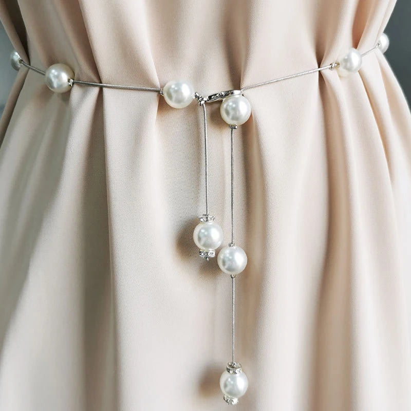 Chaîne de taille large en perles imitée