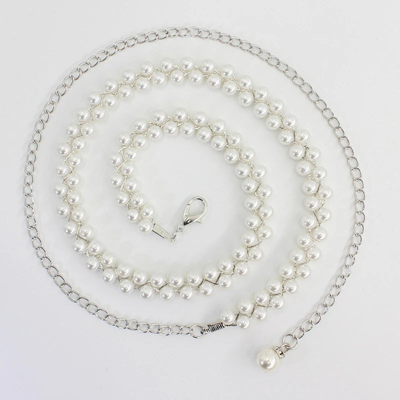 Chaîne de taille large en perles imitée