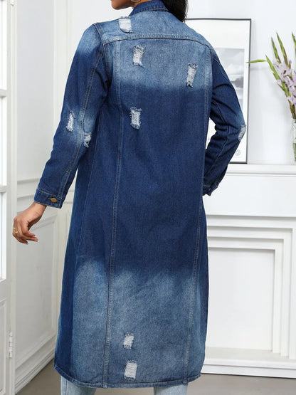 Denim top with collar, buttons and ripped effect 