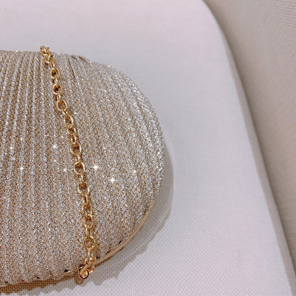 Sac de soirée en cuir, simple, couleur unie, pochette scintillante et plissé