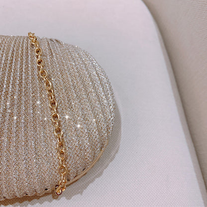 Sac de soirée en cuir, simple, couleur unie, pochette scintillante et plissé