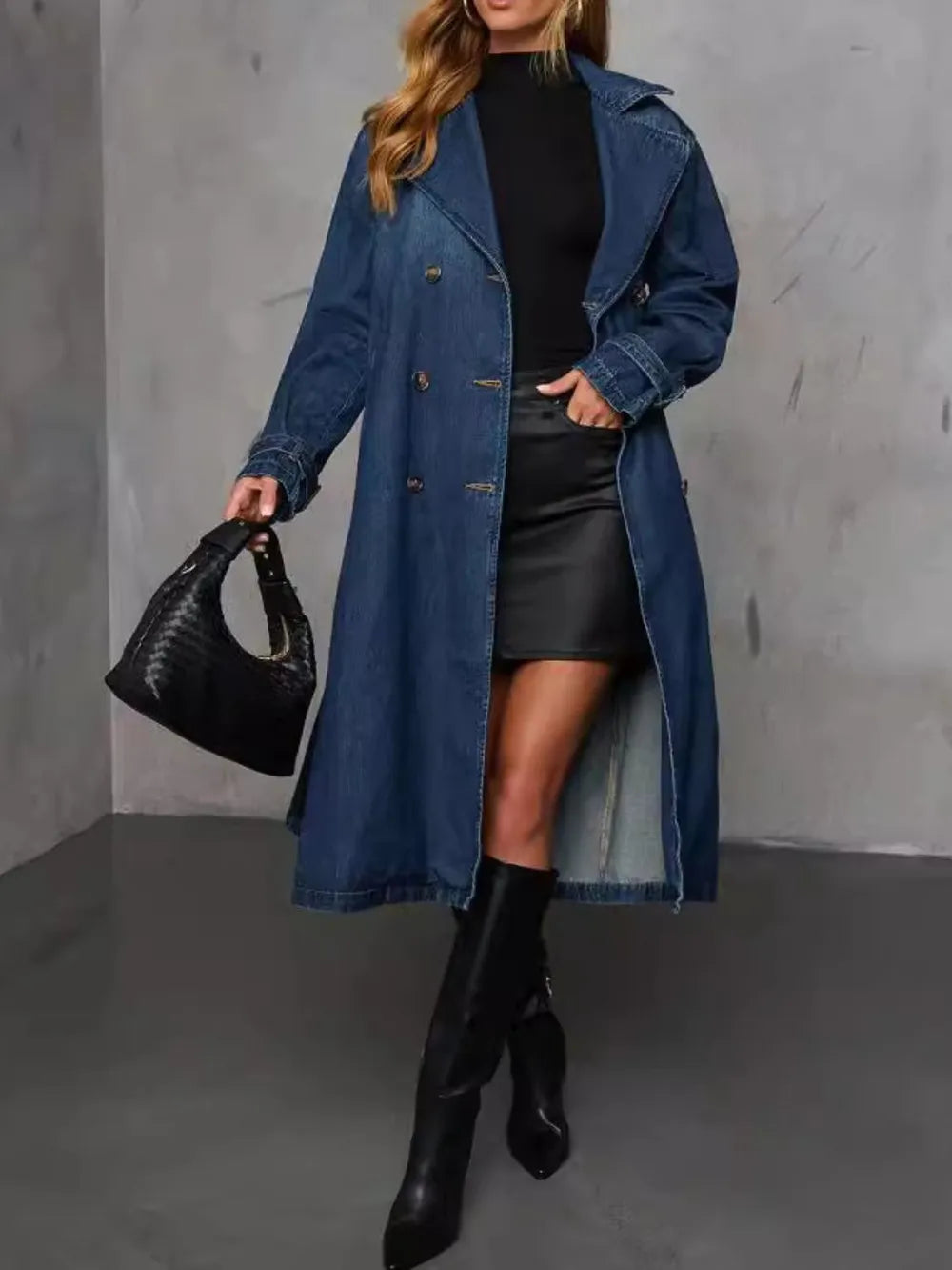 Veste longue en jean boutonnée à manches longues