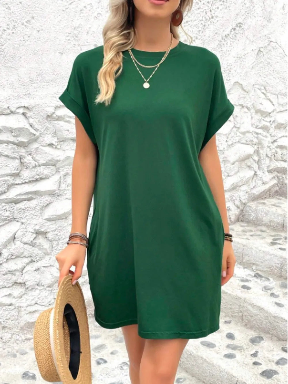 Robe à col et manches courtes avec poches