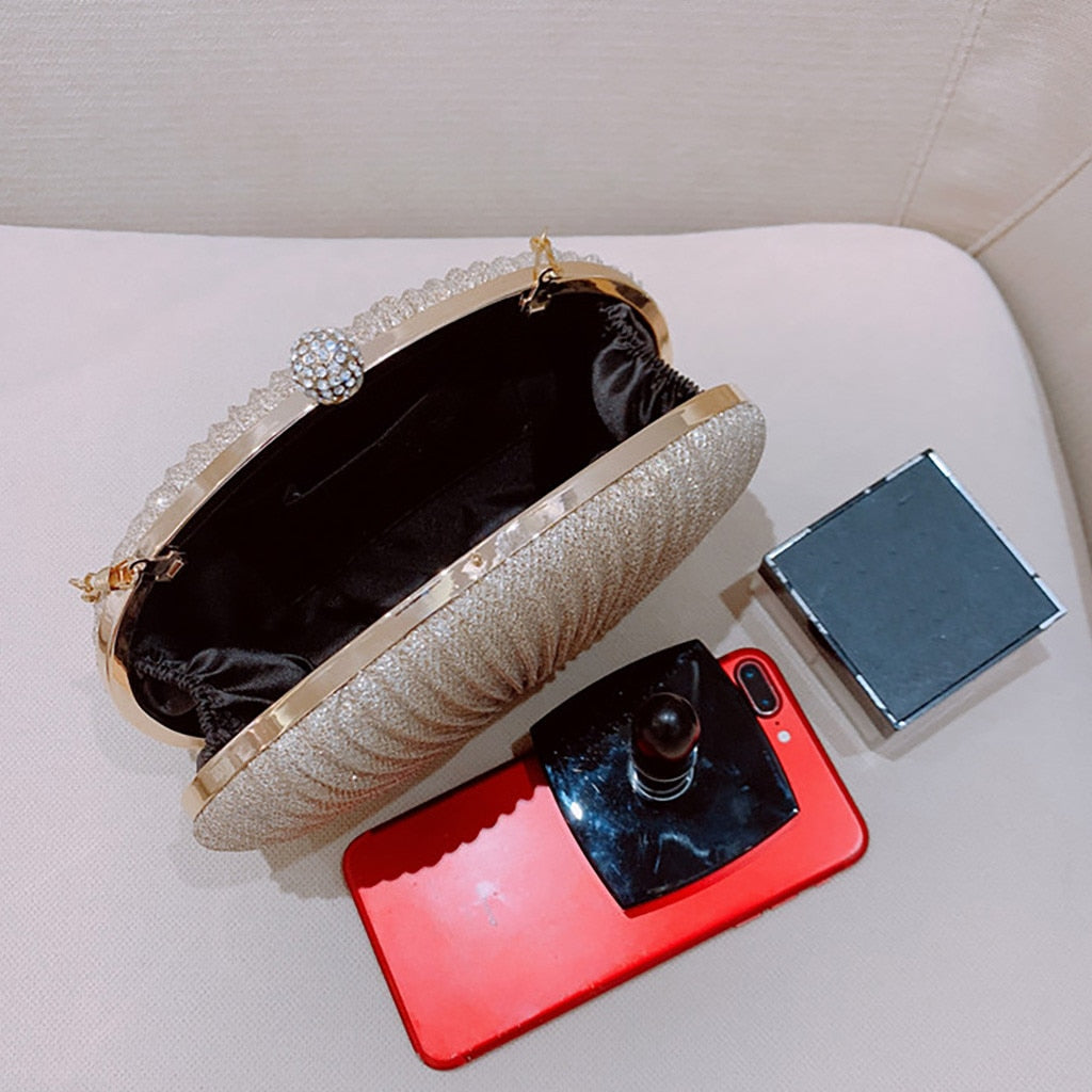 Sac de soirée en cuir, simple, couleur unie, pochette scintillante et plissé