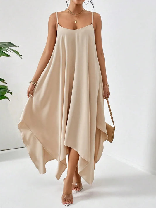 Robe Midi à Décolleté Rond et Bretelles Fines