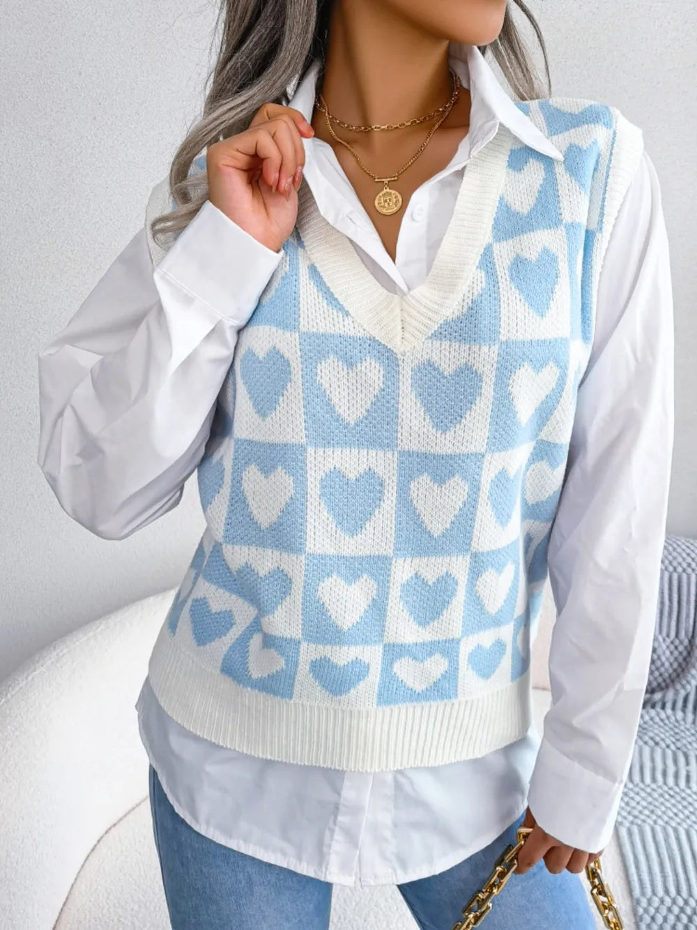 Gilet Basique à Col Rond et Détail Tricoté 💖