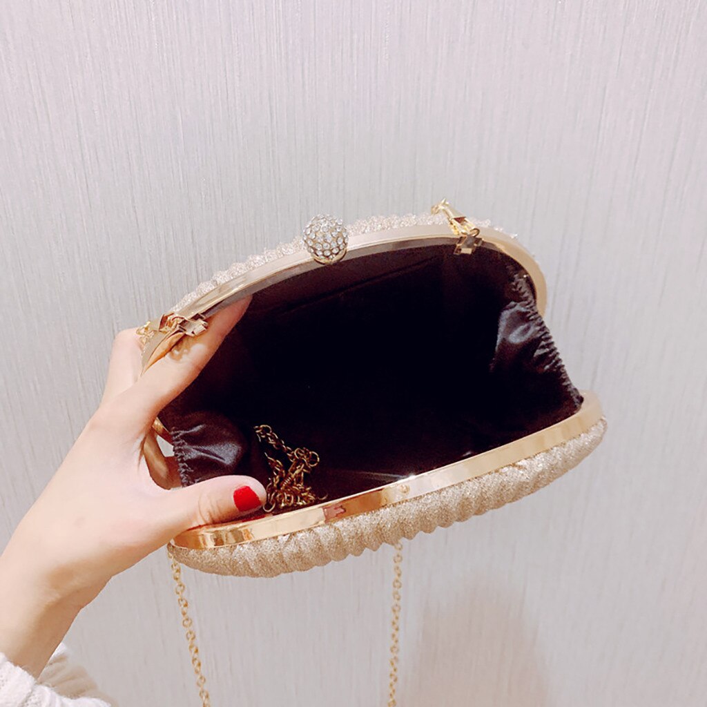 Sac de soirée en cuir, simple, couleur unie, pochette scintillante et plissé