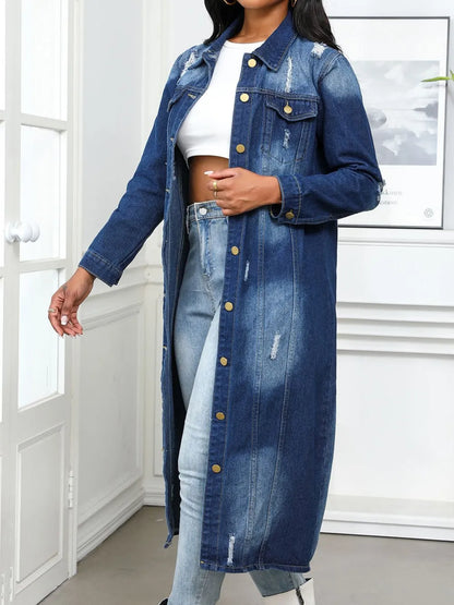 Denim top with collar, buttons and ripped effect 