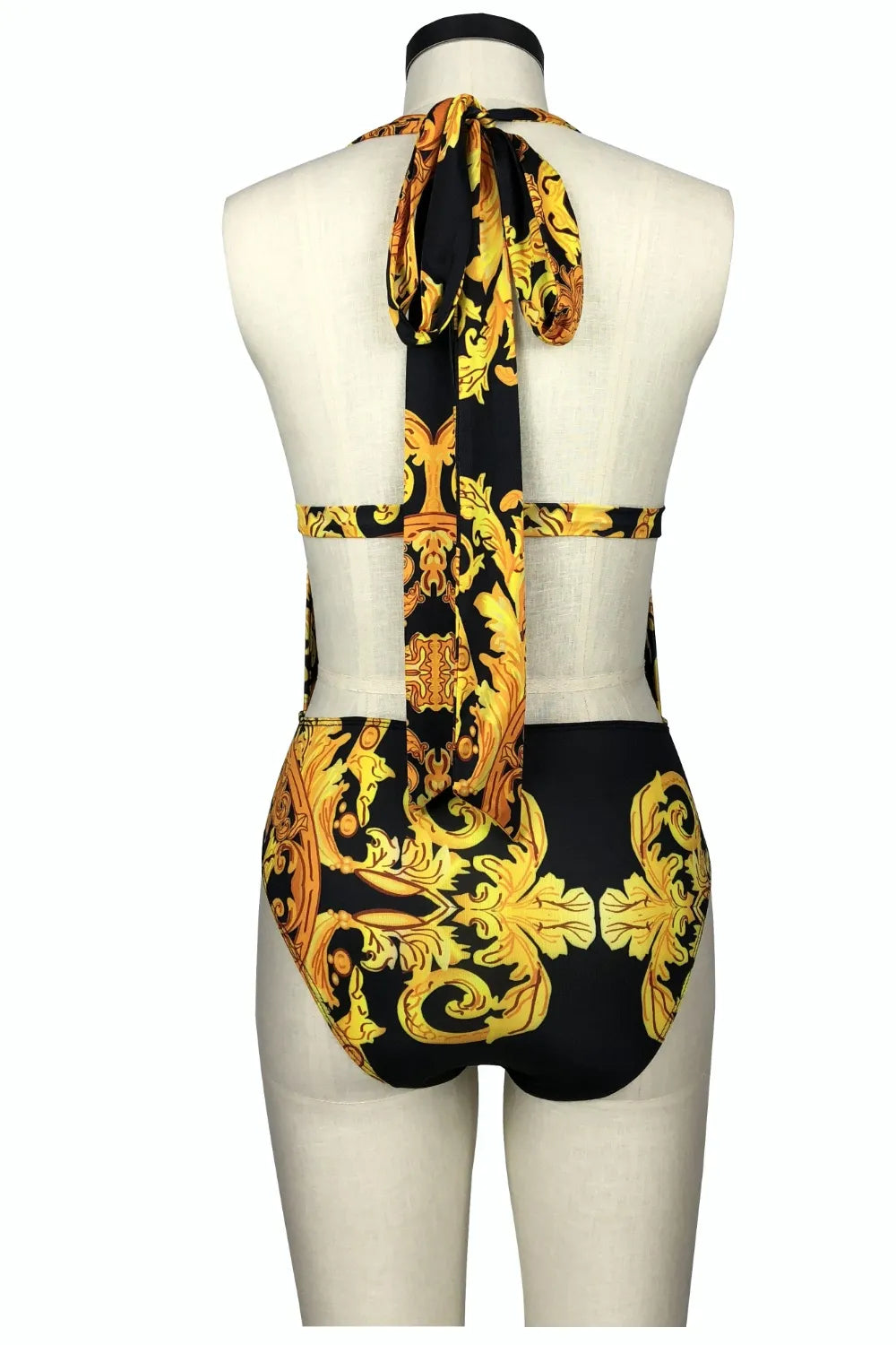 Ensemble Maillot de Bain Doré avec Cache-Maillot Imprimé