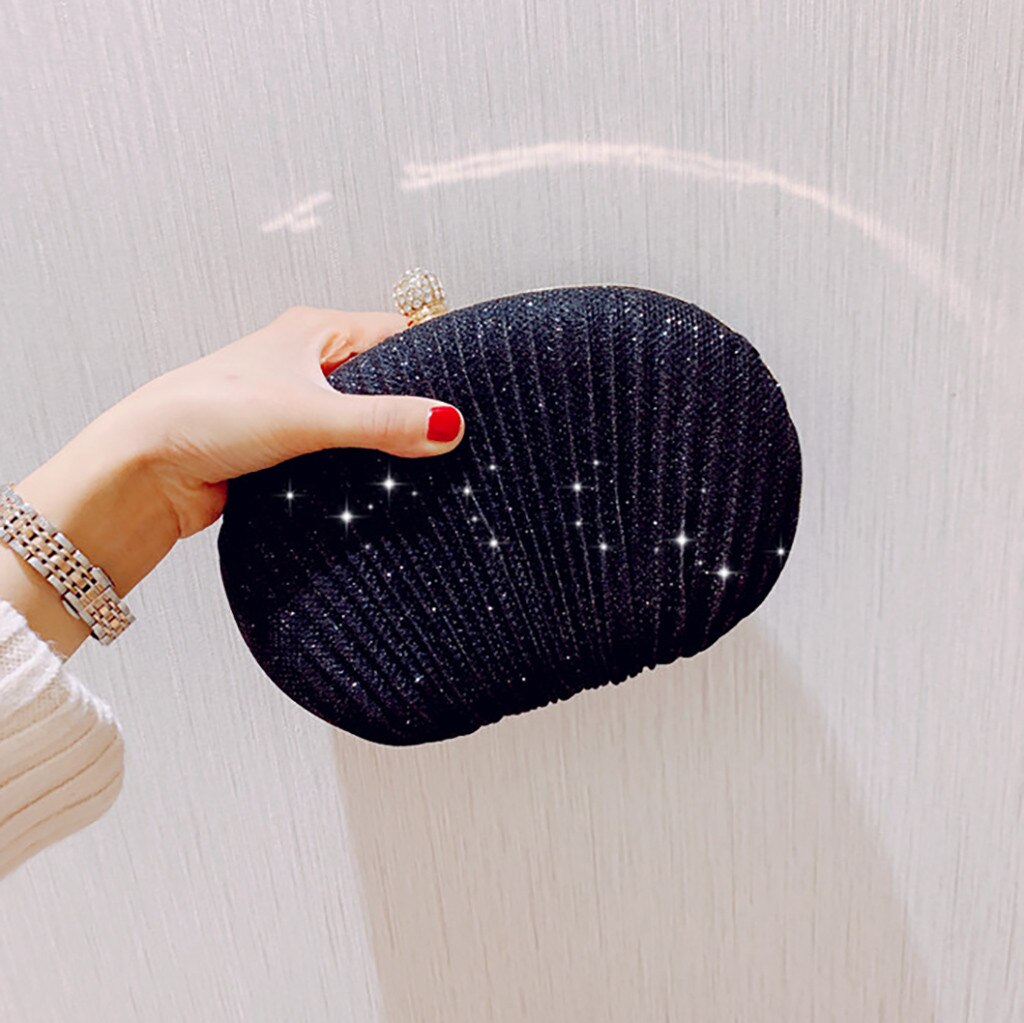 Sac de soirée en cuir, simple, couleur unie, pochette scintillante et plissé