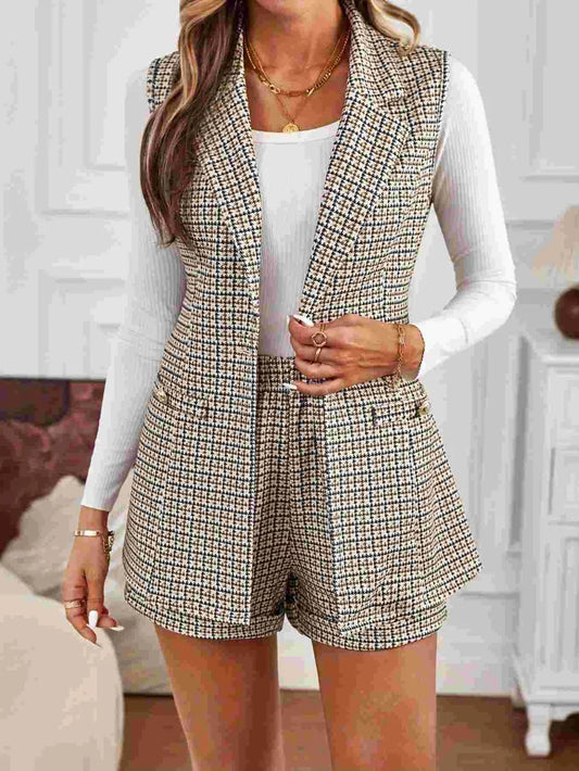 Ensemble Short et Gilet à Carreaux avec Col Lien 🌟