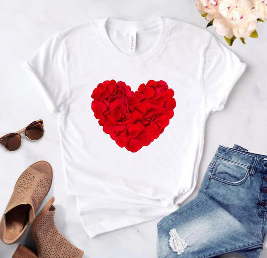 T-shirt Élégant à Col Rond avec Imprimé Cœur