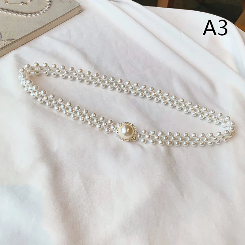 Chaîne de taille large en perles imitée